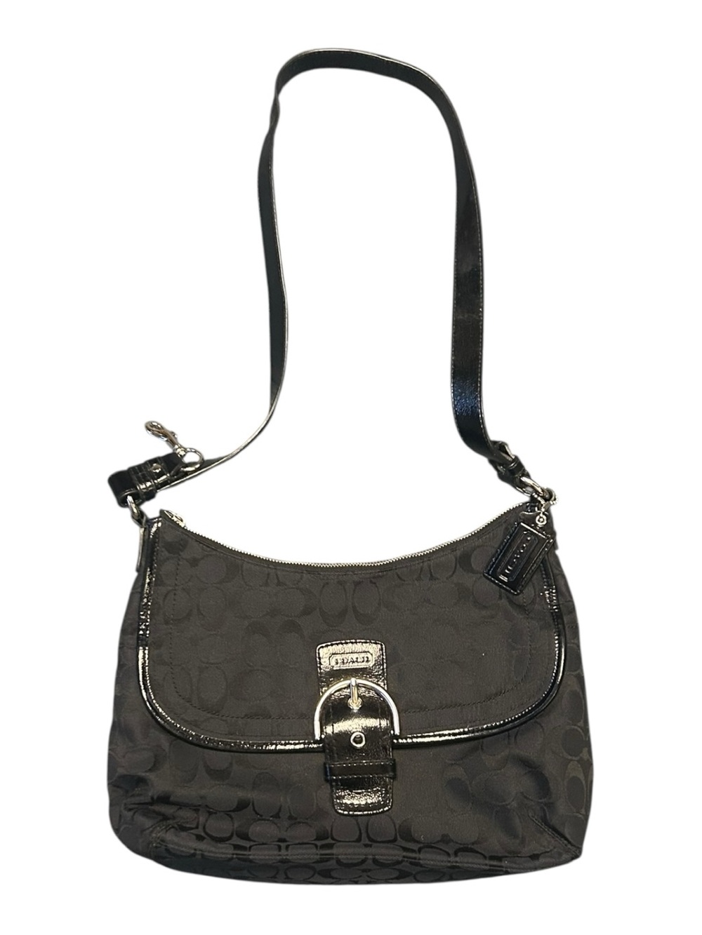 Coach Soho Signature Flap Shoulder Bag Black 23164E Buckle Hobo Y2K Vintage